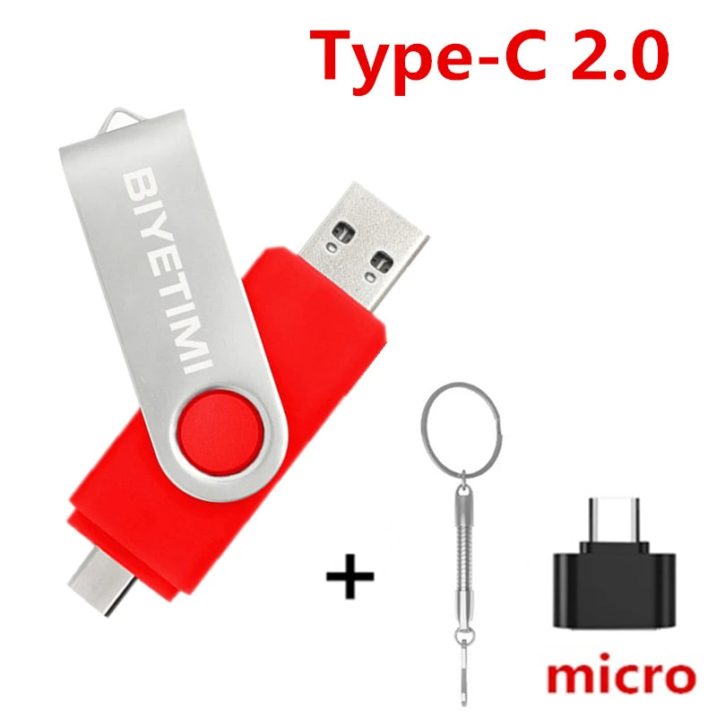 Type C  Usb Flash Drives 2.0 128Gb Pendrive 64Gb Флэш-Накопител Stick 32G 16Gb Type-C Pen Drive 4G for Phone PC Gift