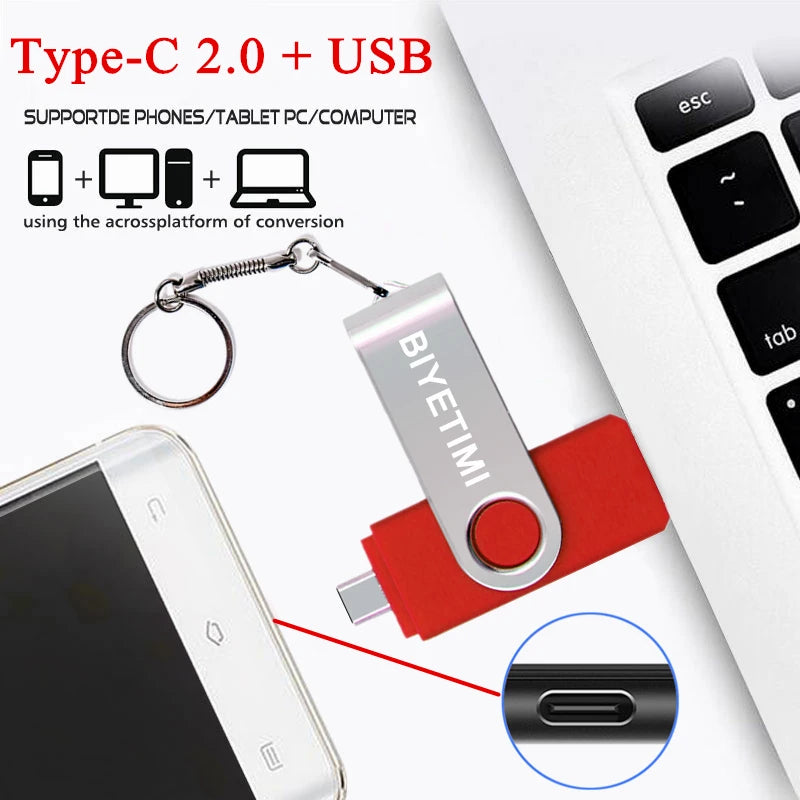 Type C  Usb Flash Drives 2.0 128Gb Pendrive 64Gb Флэш-Накопител Stick 32G 16Gb Type-C Pen Drive 4G for Phone PC Gift