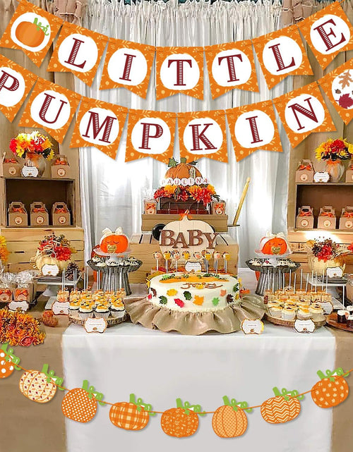 Load image into Gallery viewer, Little Pumpkin Banner, the Cutest Pumpkin in the Patch Welcome Little Pumpkin for Fall Baby Shower Baby Boys Girls Birthday Party Supplies
