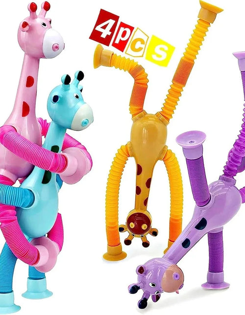 Load image into Gallery viewer, 4 Pack Telescopic Suction Cup Giraffe Toy Sensory Tubes for Boys Girls Autistic Travel Toys for Christmas Gift
