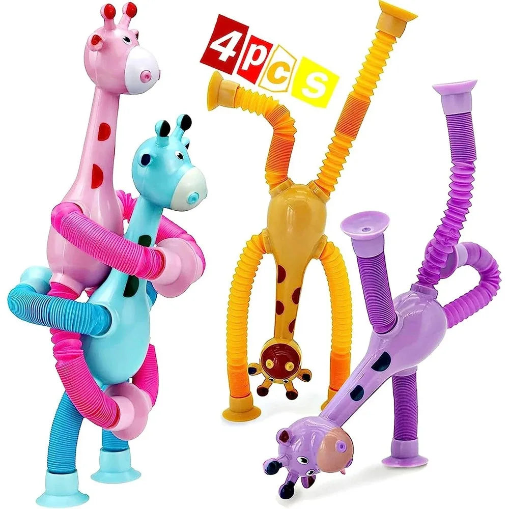 4 Pack Telescopic Suction Cup Giraffe Toy Sensory Tubes for Boys Girls Autistic Travel Toys for Christmas Gift