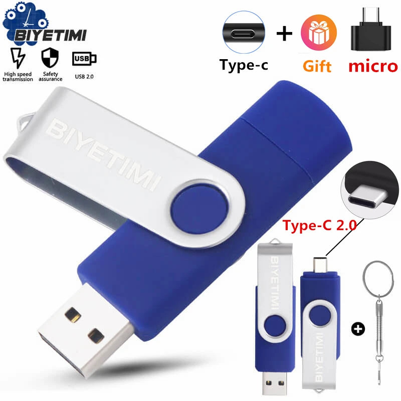 Type C  Usb Flash Drives 2.0 128Gb Pendrive 64Gb Флэш-Накопител Stick 32G 16Gb Type-C Pen Drive 4G for Phone PC Gift