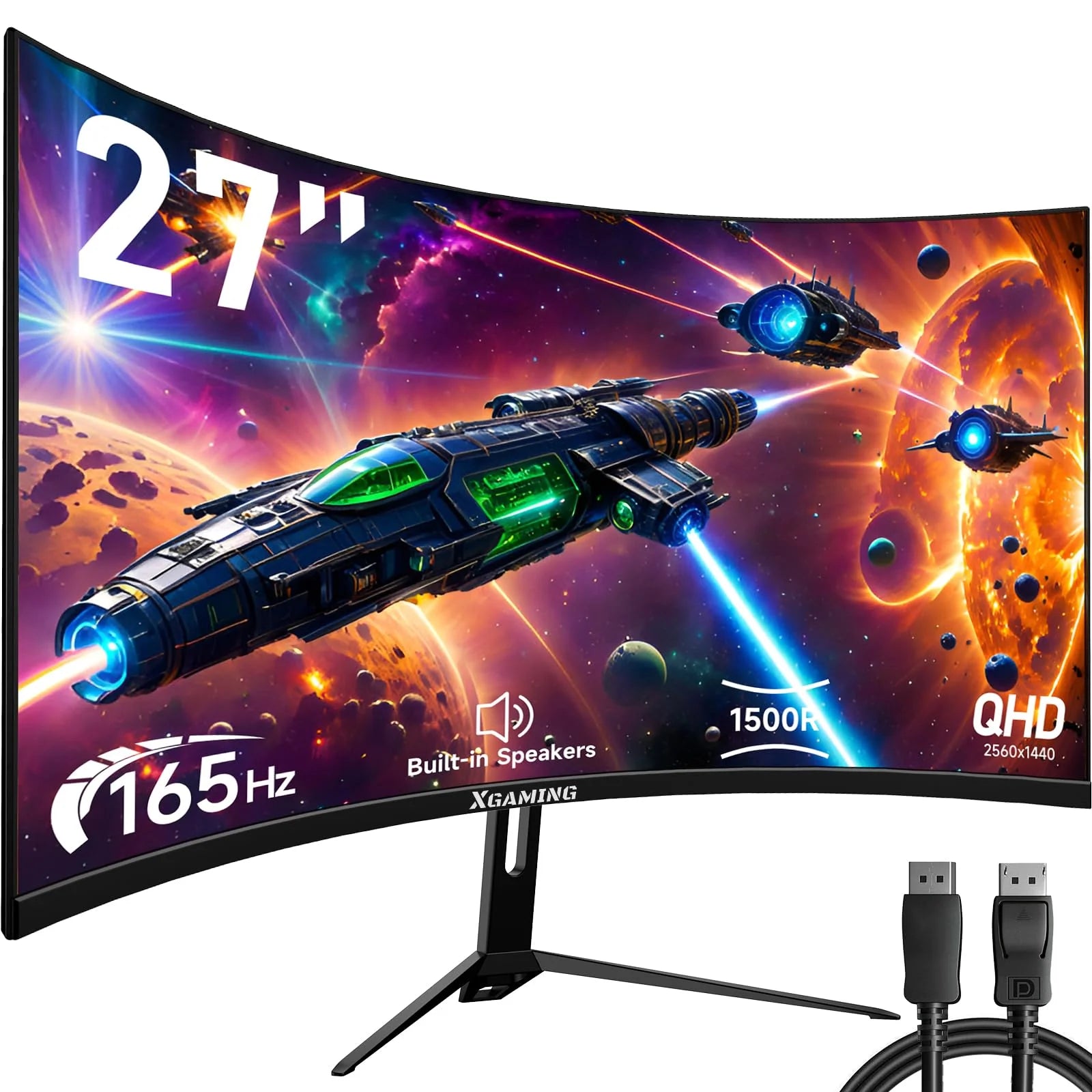 34" 165Hz Ultrawide Curved Gaming Monitor, WQHD 3440 * 1440P Computer Monitor, 1440P Monitor, 21:9,1500R, 1Ms(Gtg) with Adaptive Sync, DP& HDMI Port, 2*Speaker, Black