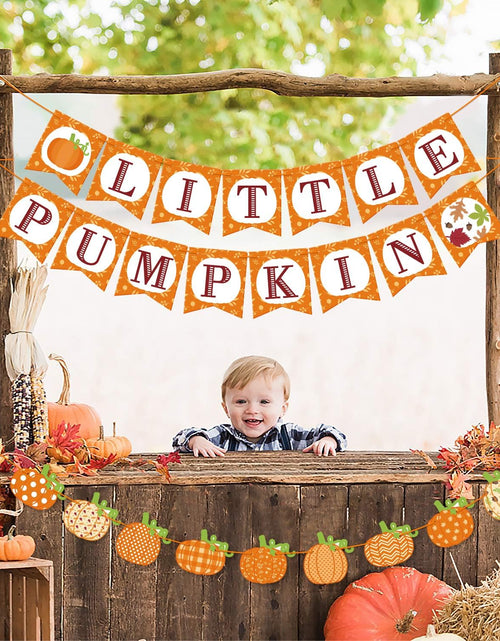 Load image into Gallery viewer, Little Pumpkin Banner, the Cutest Pumpkin in the Patch Welcome Little Pumpkin for Fall Baby Shower Baby Boys Girls Birthday Party Supplies
