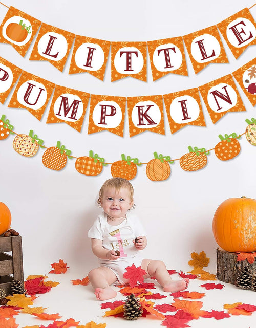 Load image into Gallery viewer, Little Pumpkin Banner, the Cutest Pumpkin in the Patch Welcome Little Pumpkin for Fall Baby Shower Baby Boys Girls Birthday Party Supplies
