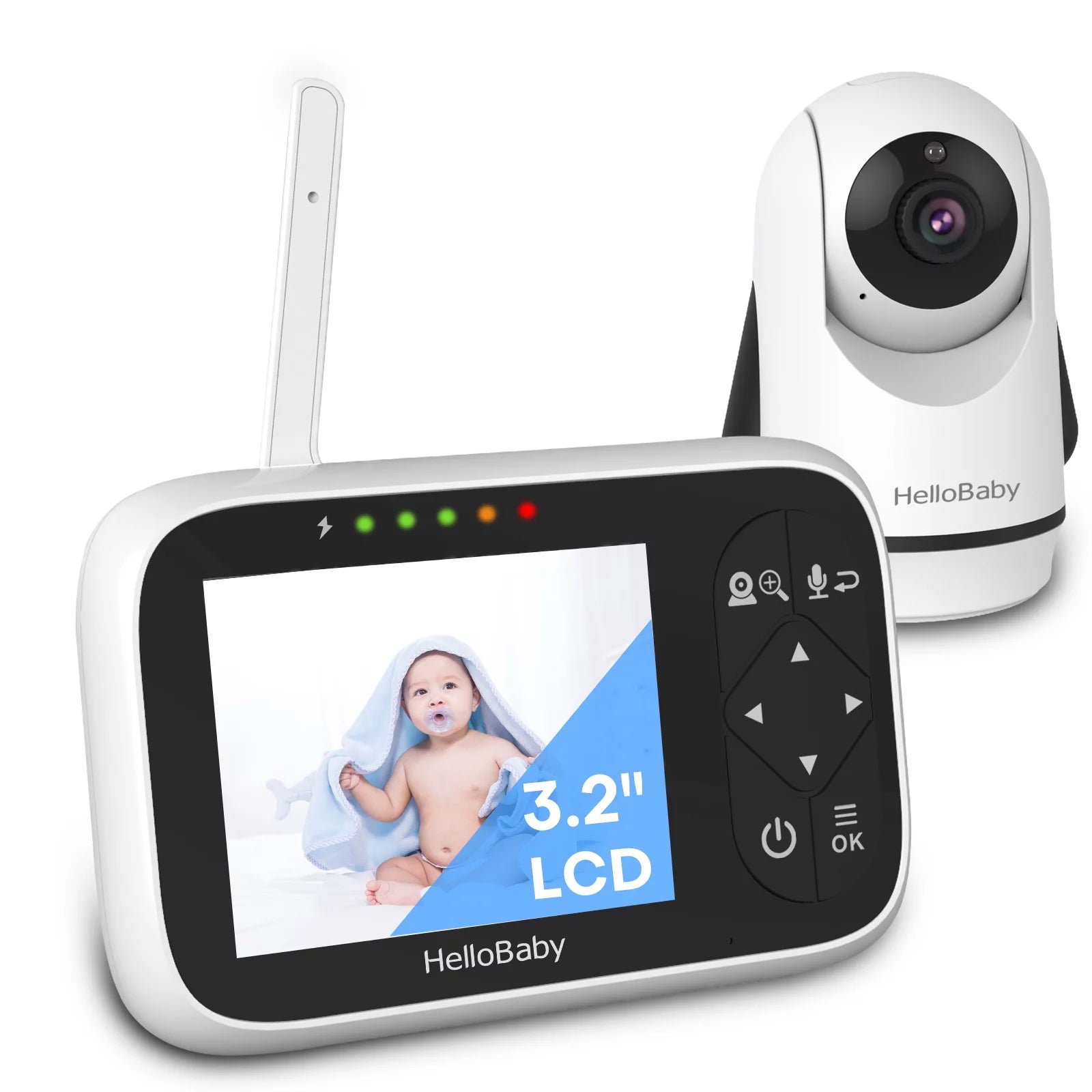 Baby Monitor-Hb6336 with Camera and Audio, 3.2" IPS Color Display, Full Remote Pan Zoom, IR Night Vision, 1000 Ft. Range, Wall Mount, No Wifi Baby Camera Monitor