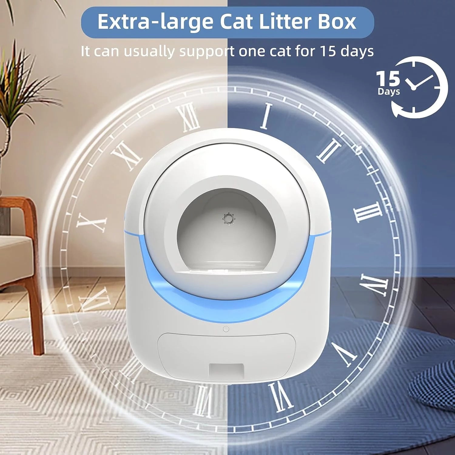 Self Cleaning Cat Litter Box, Automatic Litter Box with 2.4G Wifi APP Control , 40 Litter Liners&Mat